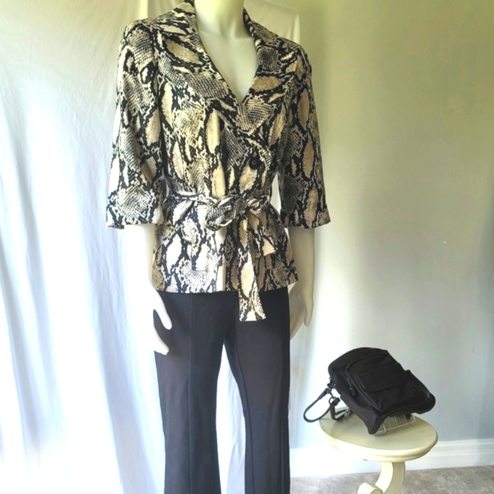 Focus 2000 Women's Petite Snake Print Trench Blazer Size 12